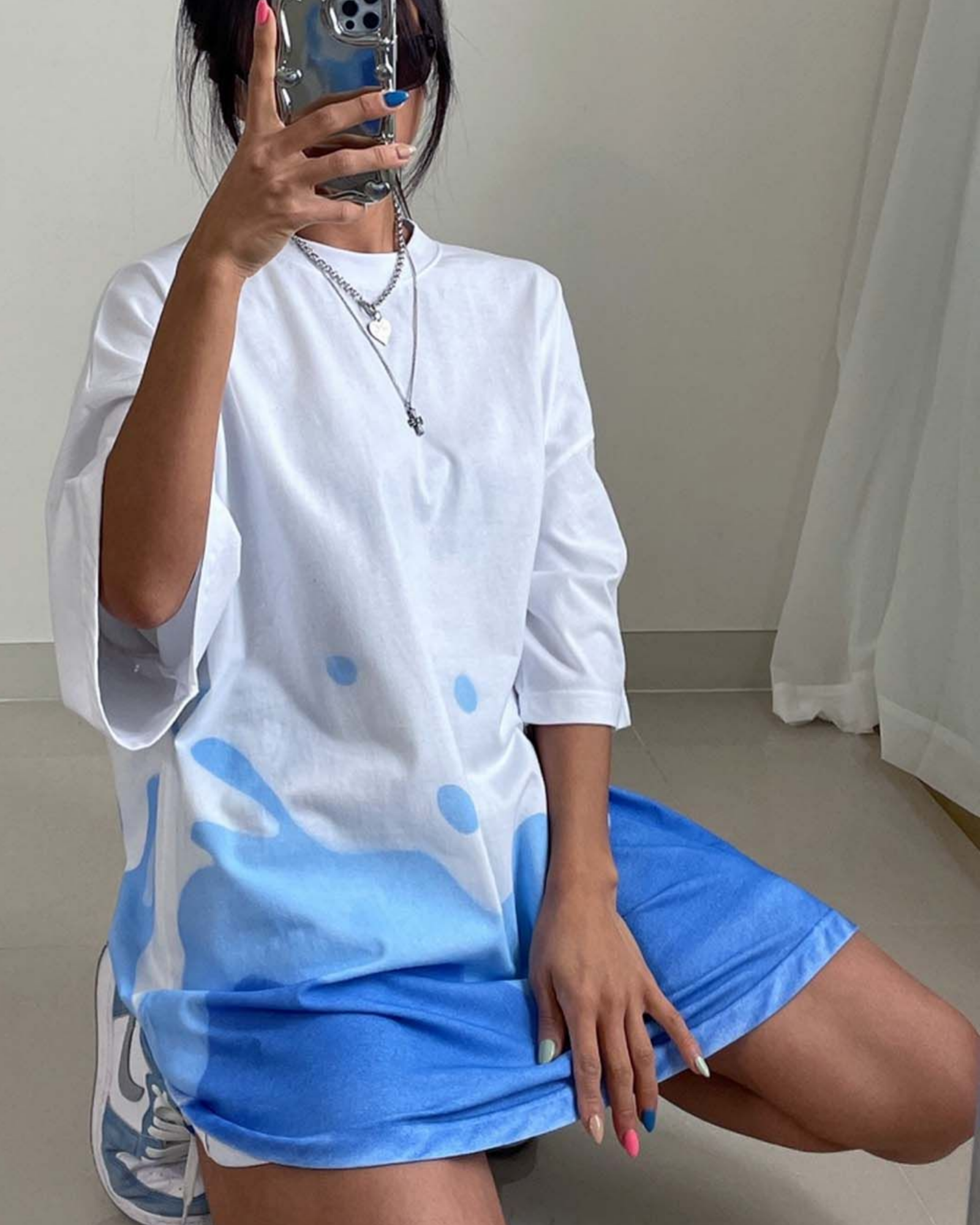 Wave Paint Shirt - White & Blue