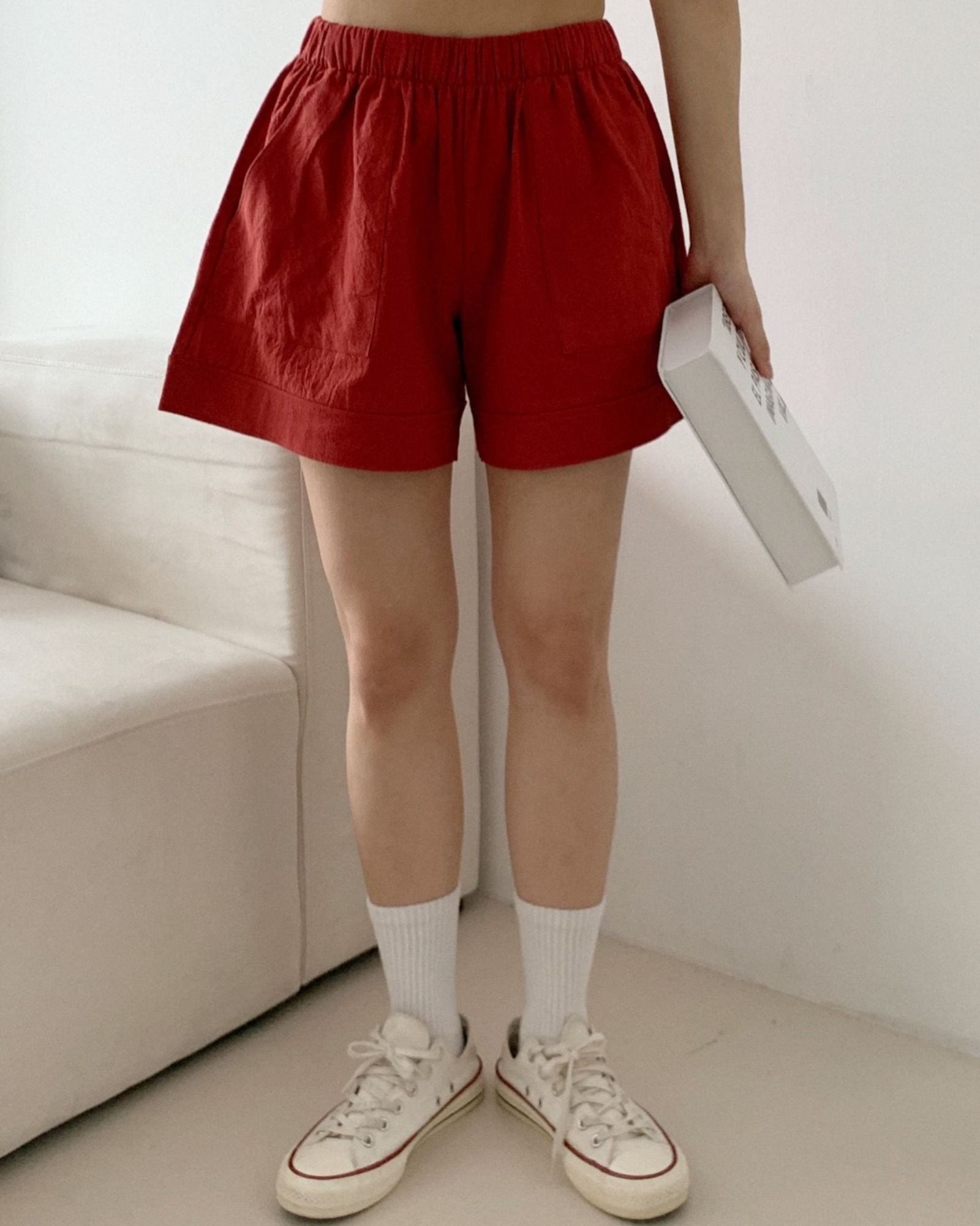 Elastic Waist Shorts - Red