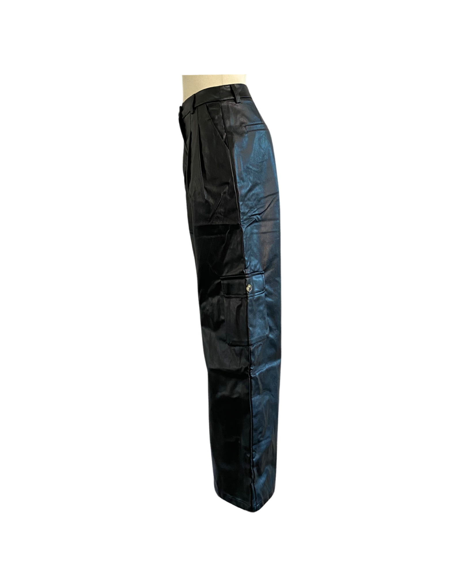WIDE FIT CARGO VEGAN LEATHER PANTS